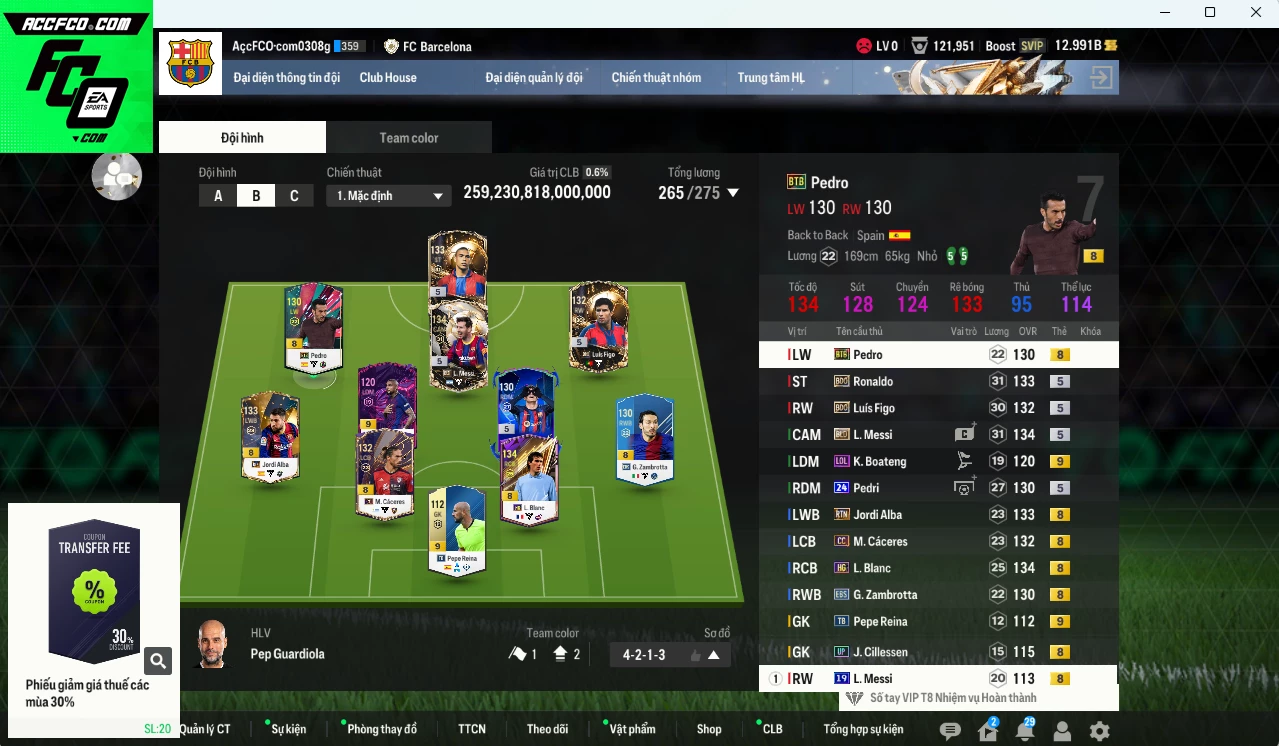 [ACC Rẻ🔥] Barcelona 259.230b có Messi BLD, Pedri 24UCL, Ronaldo BDO, Figo BDO, Blanc HG, Cáceres CC, Zambrotta EBS... Dư 41.000 TC, HLV Xịn